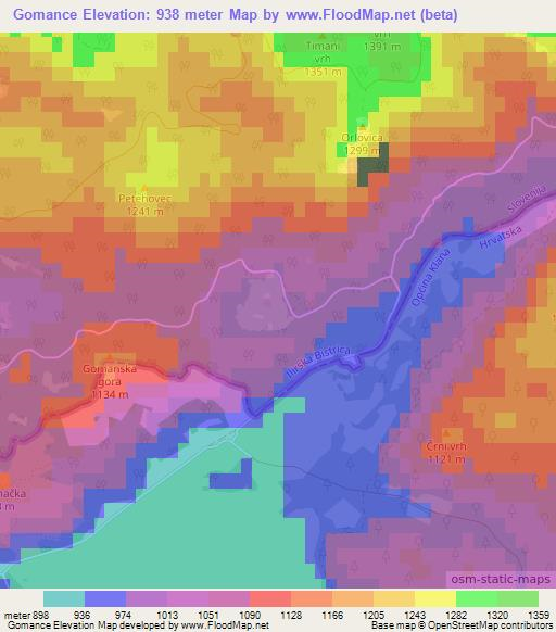 Gomance,Slovenia Elevation Map