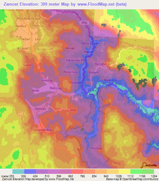 Zamost,Croatia Elevation Map