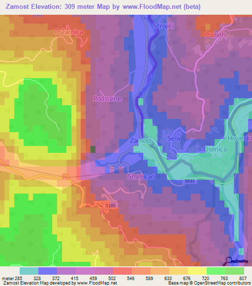 Zamost,Croatia Elevation Map