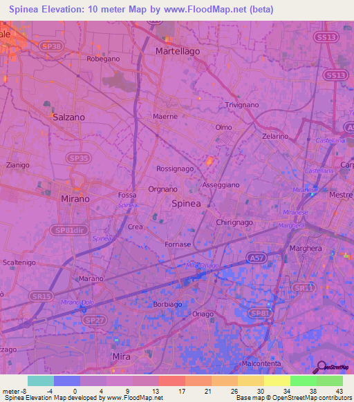 Spinea,Italy Elevation Map