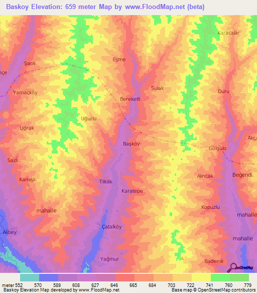 Baskoy,Turkey Elevation Map