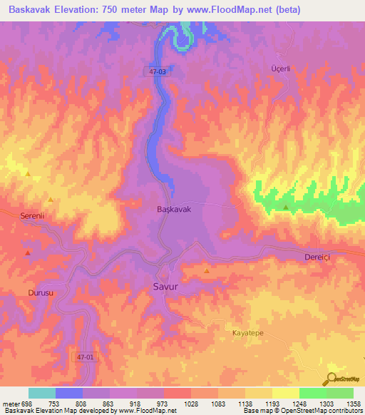 Baskavak,Turkey Elevation Map