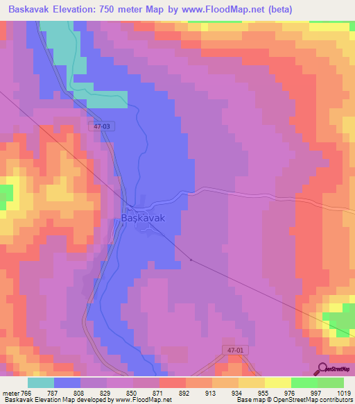 Baskavak,Turkey Elevation Map