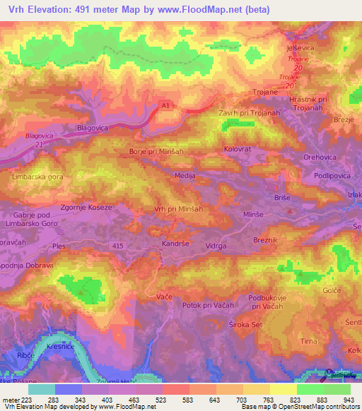 Vrh,Slovenia Elevation Map