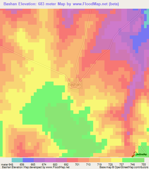 Bashan,Turkey Elevation Map