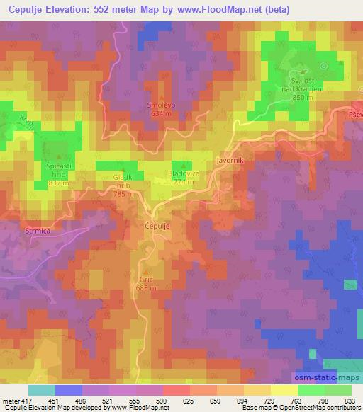 Cepulje,Slovenia Elevation Map