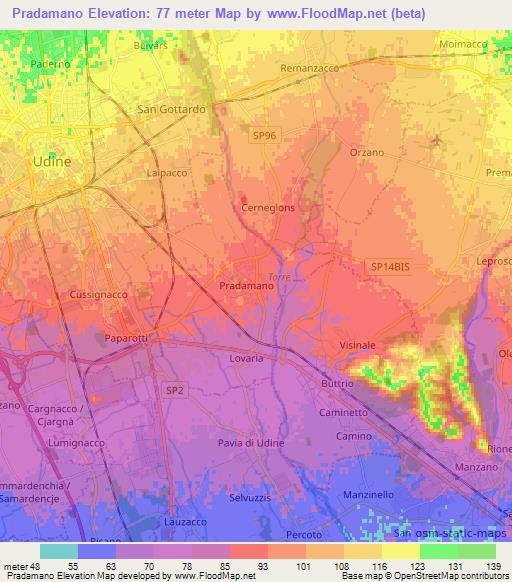 Pradamano,Italy Elevation Map