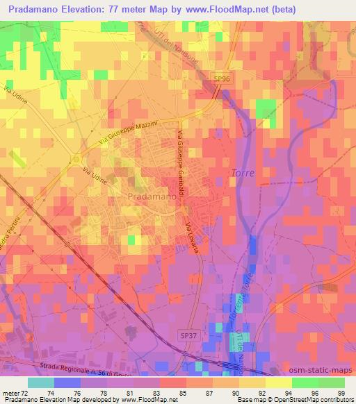 Pradamano,Italy Elevation Map