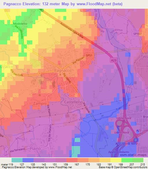 Pagnacco,Italy Elevation Map