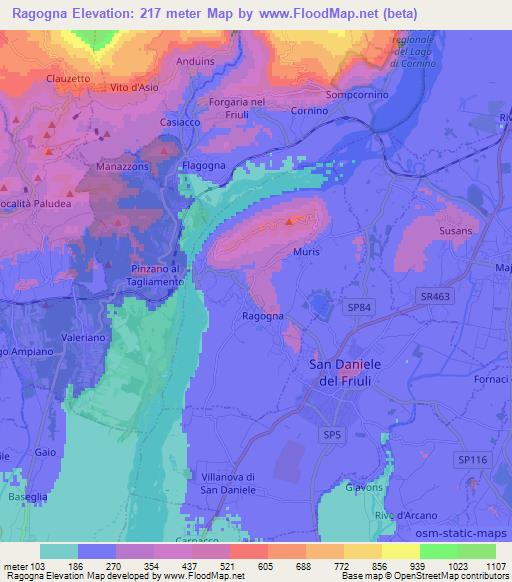 Ragogna,Italy Elevation Map