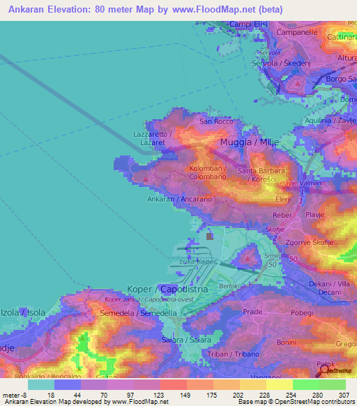 Ankaran,Slovenia Elevation Map