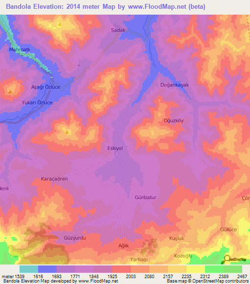 Bandola,Turkey Elevation Map