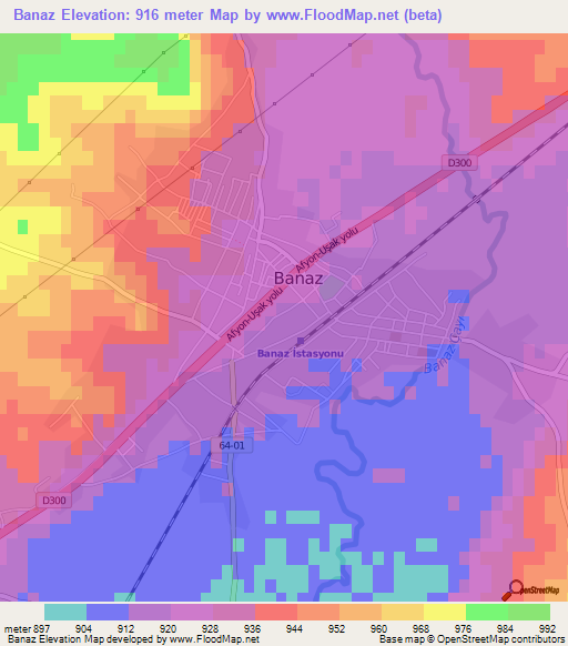 Banaz,Turkey Elevation Map