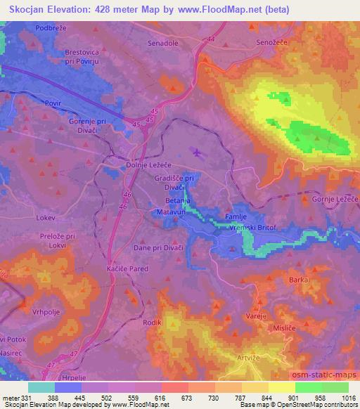 Skocjan,Slovenia Elevation Map