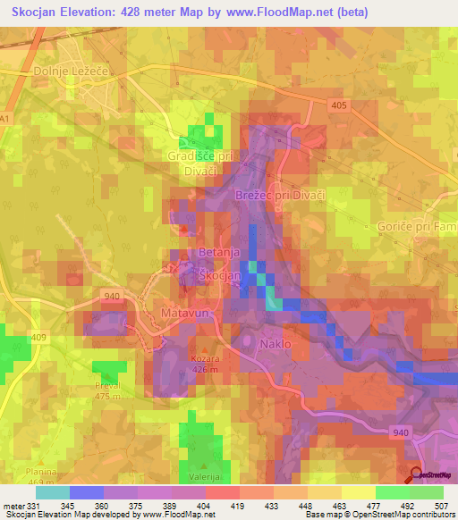 Skocjan,Slovenia Elevation Map