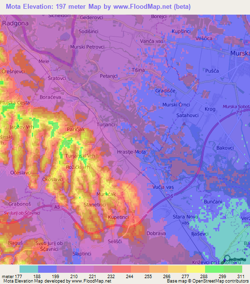 Mota,Slovenia Elevation Map