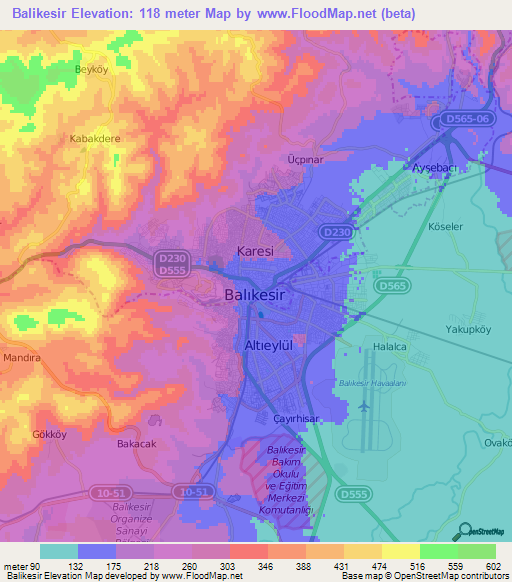 Balikesir,Turkey Elevation Map