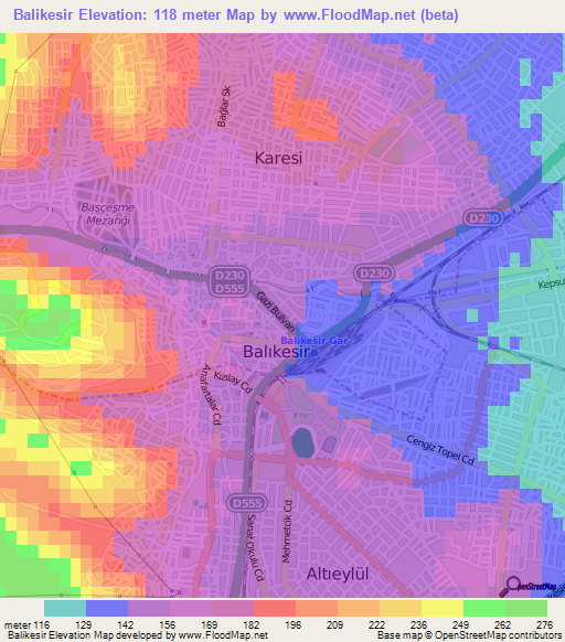 Balikesir,Turkey Elevation Map