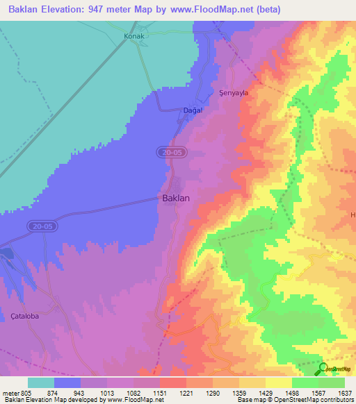 Baklan,Turkey Elevation Map