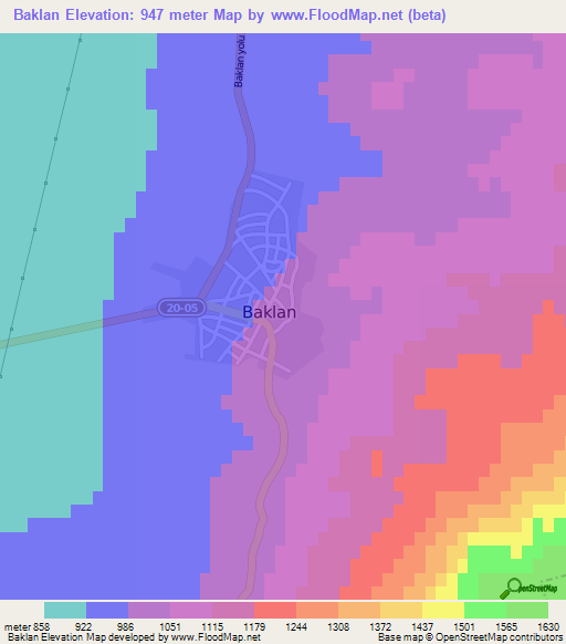 Baklan,Turkey Elevation Map