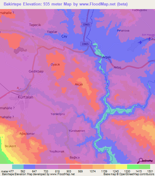 Bakirtepe,Turkey Elevation Map