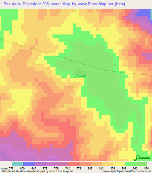 Bakirtepe,Turkey Elevation Map