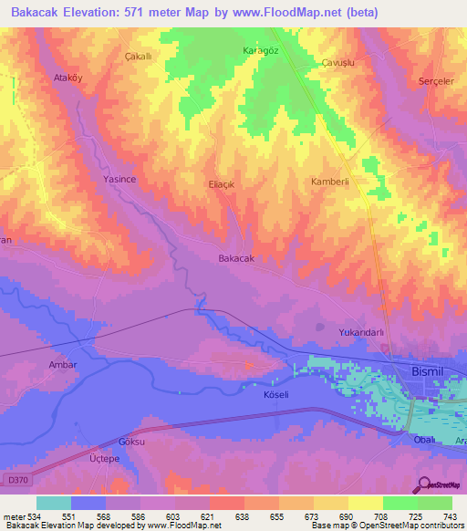 Bakacak,Turkey Elevation Map