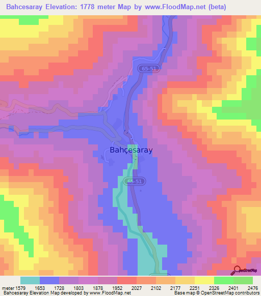 Bahcesaray,Turkey Elevation Map