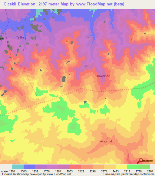 Cicekli,Turkey Elevation Map