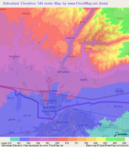 Bahcebasi,Turkey Elevation Map