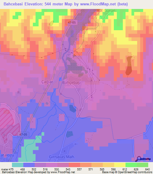 Bahcebasi,Turkey Elevation Map