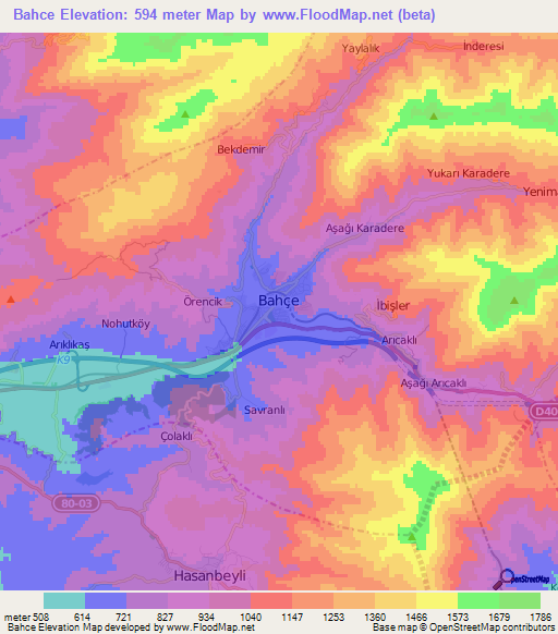 Bahce,Turkey Elevation Map