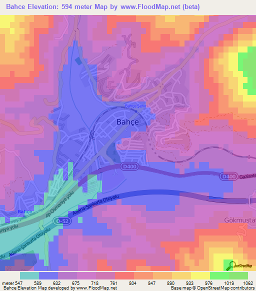 Bahce,Turkey Elevation Map