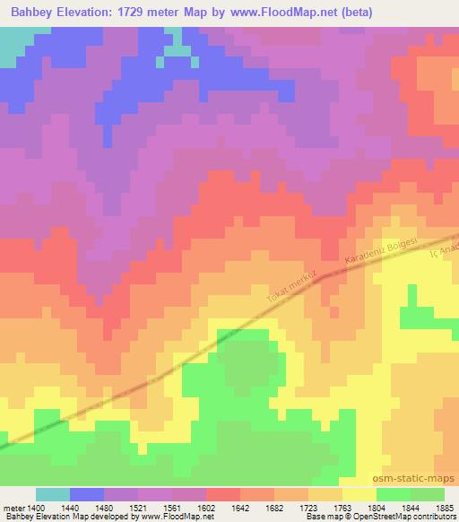 Bahbey,Turkey Elevation Map