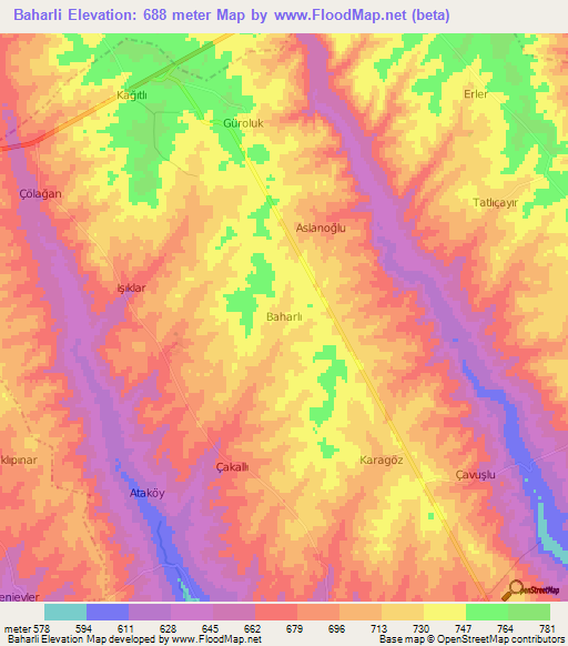 Baharli,Turkey Elevation Map