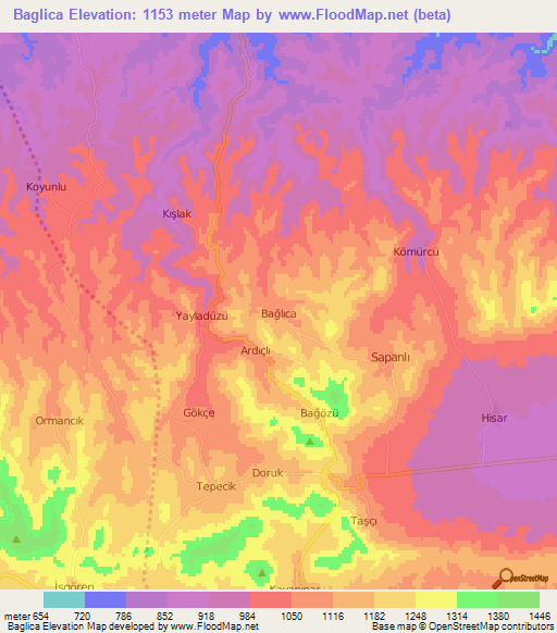 Baglica,Turkey Elevation Map