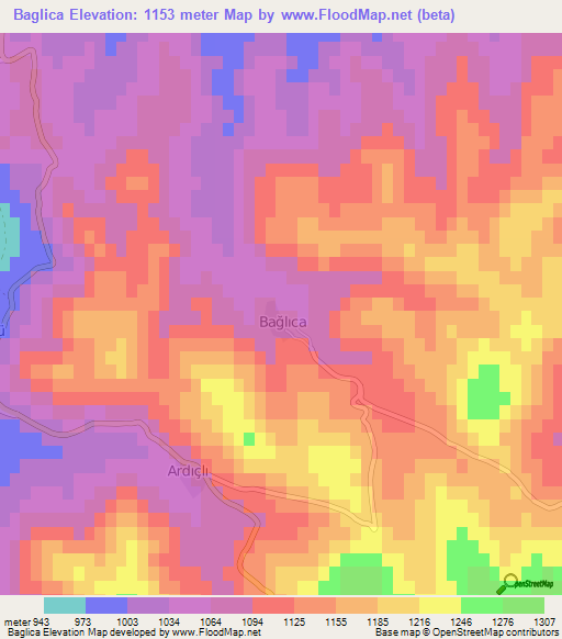 Baglica,Turkey Elevation Map