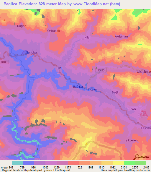 Baglica,Turkey Elevation Map