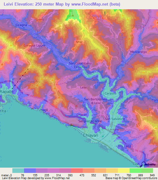 Leivi,Italy Elevation Map