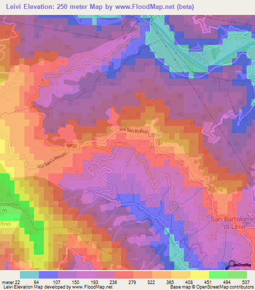 Leivi,Italy Elevation Map