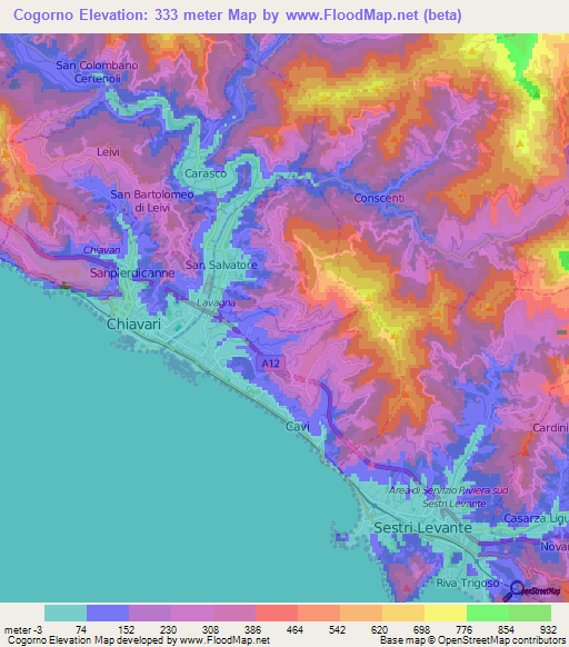 Cogorno,Italy Elevation Map