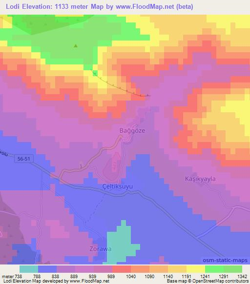 Lodi,Turkey Elevation Map