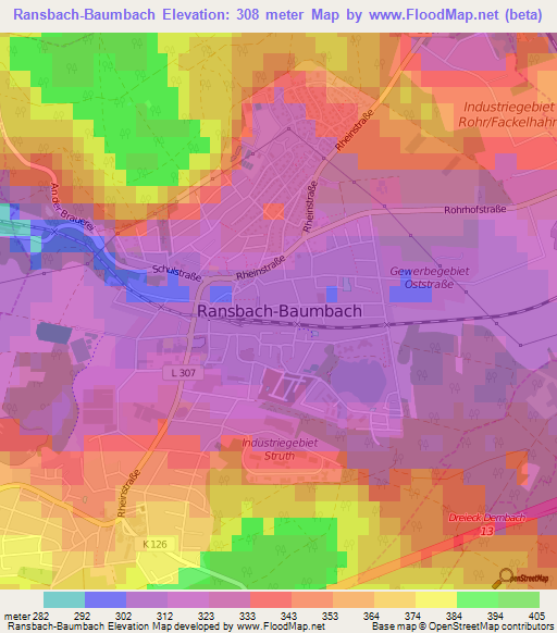 Ransbach-Baumbach,Germany Elevation Map