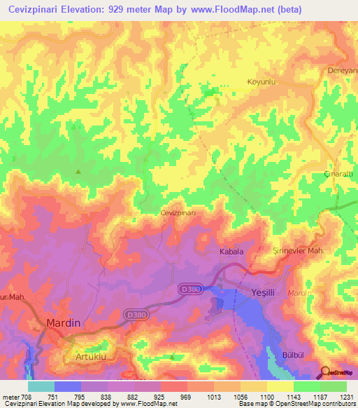 Cevizpinari,Turkey Elevation Map