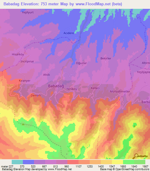 Babadag,Turkey Elevation Map