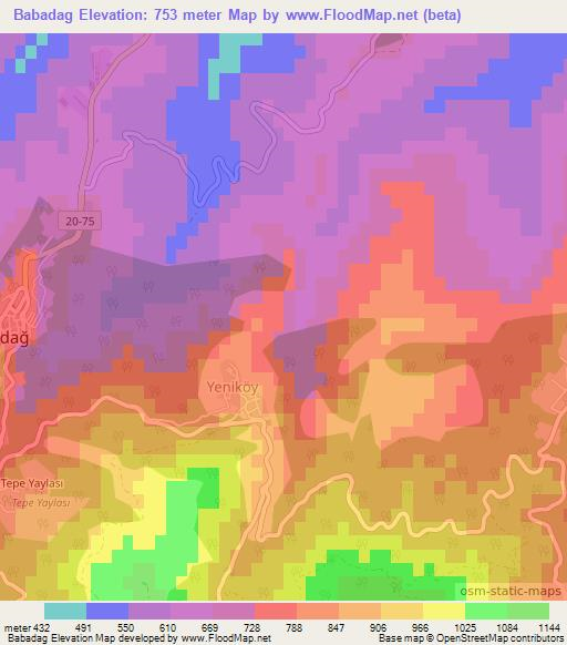 Babadag,Turkey Elevation Map