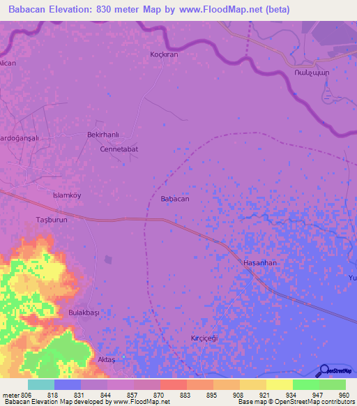 Babacan,Turkey Elevation Map