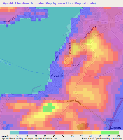 Ayvalik,Turkey Elevation Map