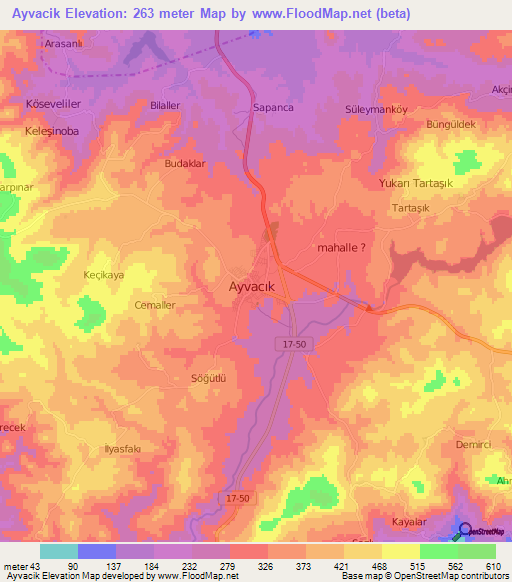 Ayvacik,Turkey Elevation Map