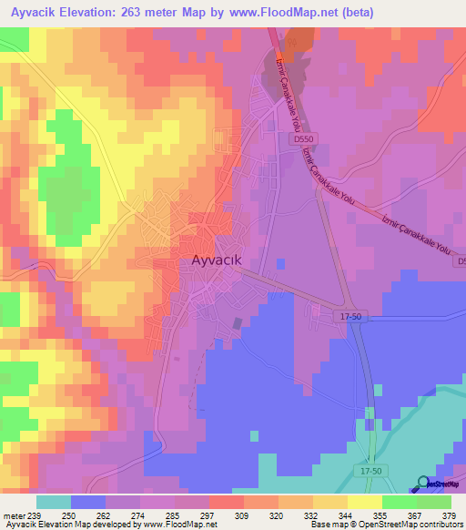 Ayvacik,Turkey Elevation Map